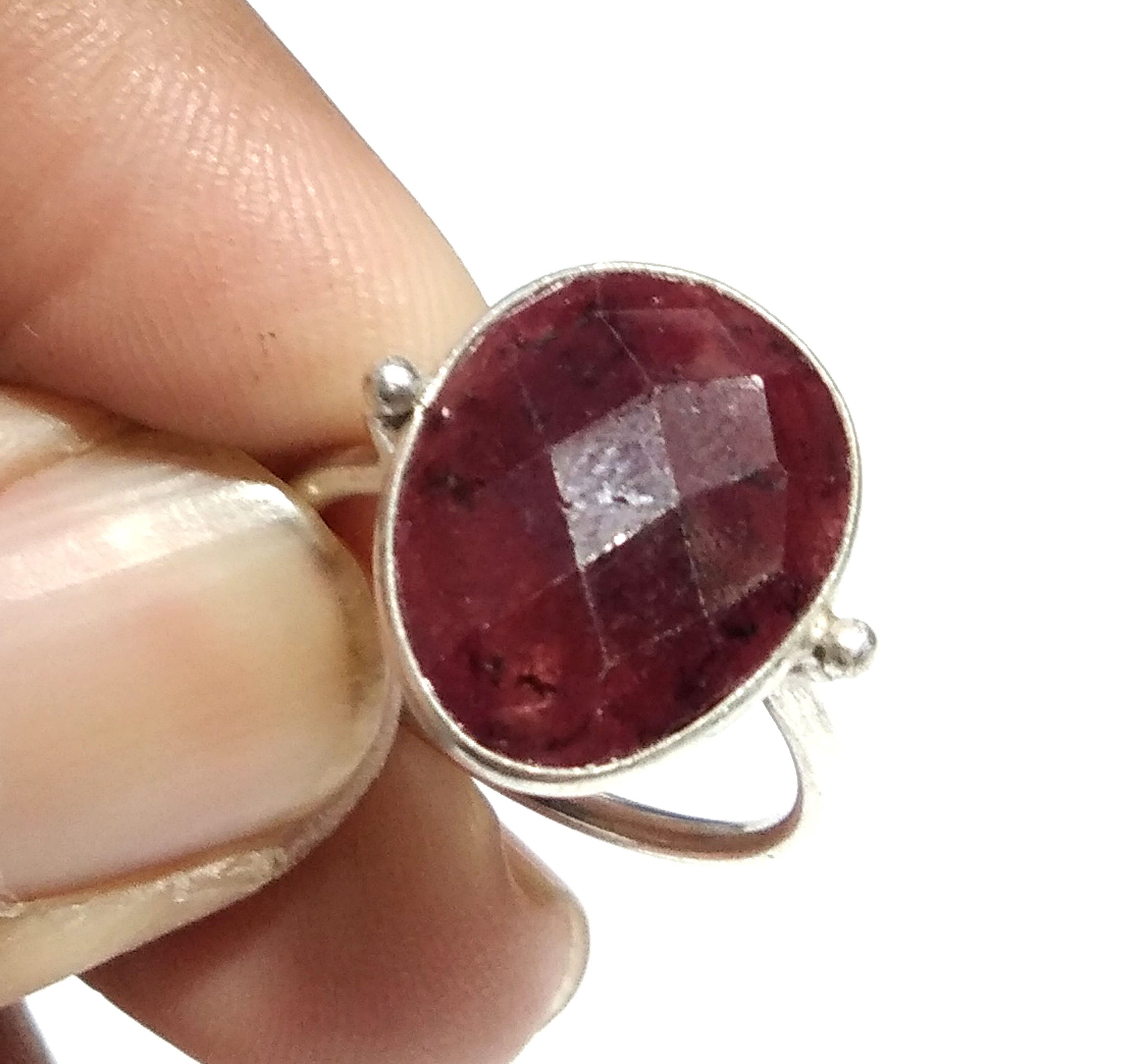 Red Ruby Checker Cut Stone Ring, 925 Solid Starling Silver Ring, Stone Size 12x16 mm Natural Red Ruby Stone Gift Birthday Ring, Wedding Ring